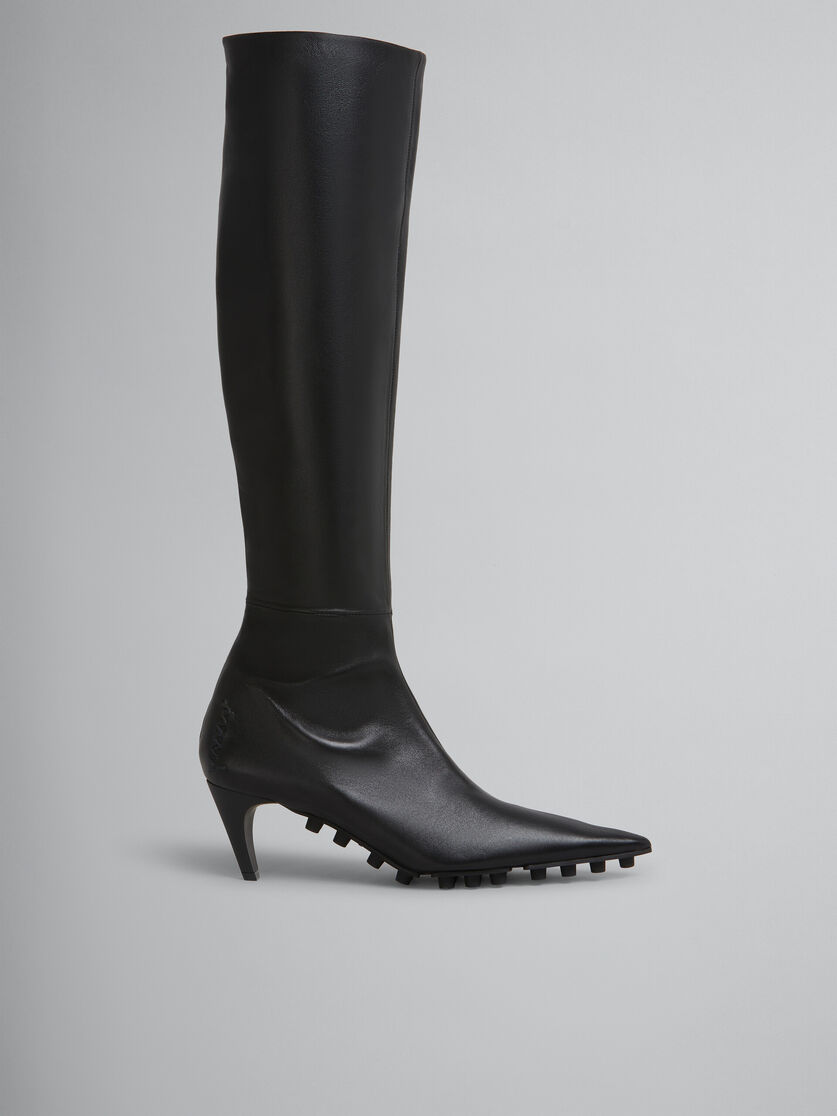 Schwarze kniehohe Stiefel Spike aus Nappaleder - Stiefel - Image 1