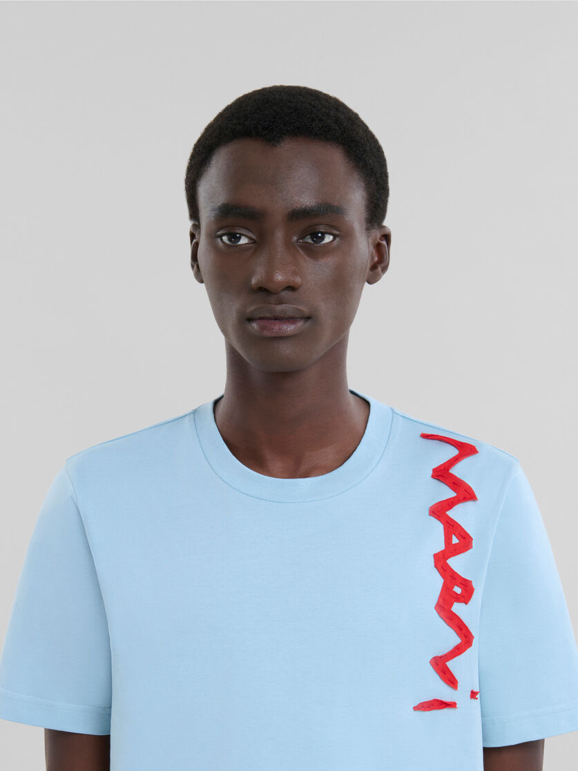 Light blue organic cotton T-shirt with Marni Mending logo - Shirts - Image 4