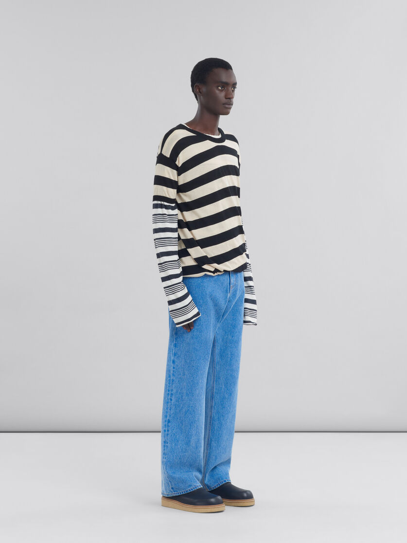 Black and white layered cotton crew-neck with contrast stripes - Pullovers - Image 5