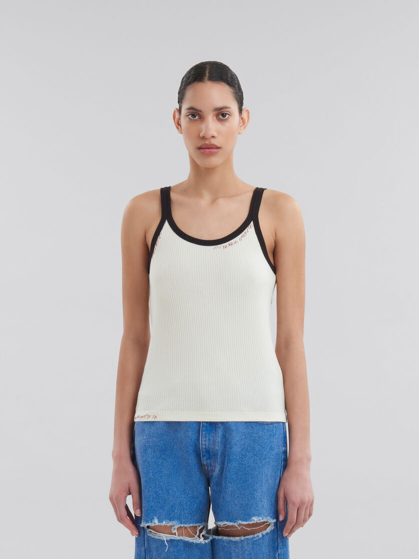 White ribbed cotton tank top with Marni mending - T-shirts - Image 2