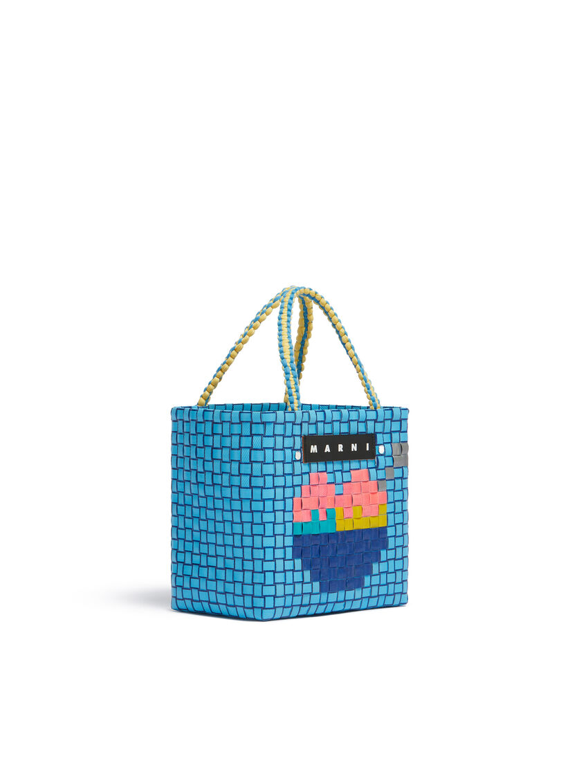 Borsa MARNI MARKET BASKET Mini in intrecciato blu con grafica a contrasto - Borse shopping - Image 2