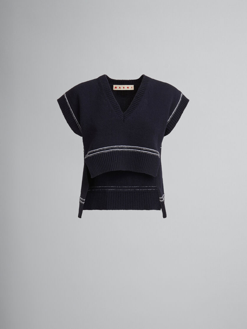 Navy virgin wool vest with Marni intarsia - Pullovers - Image 1
