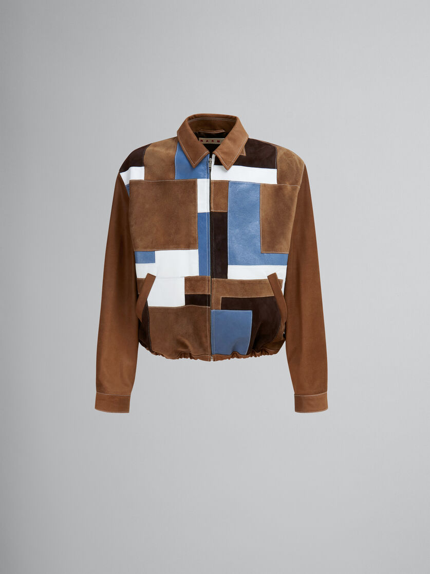 Veste patchwork en cuir et daim marron - Manteaux - Image 1