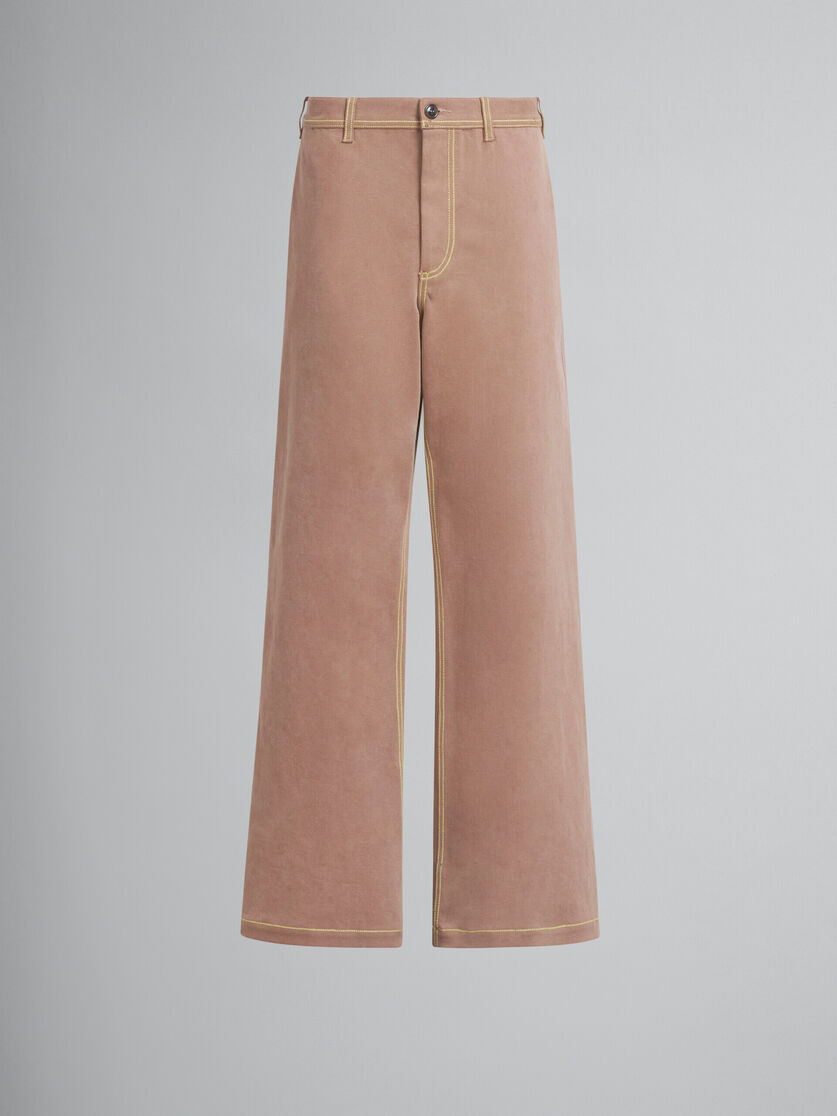 Pantalon en denim organique marron avec coutures contrastées - Pantalons - Image 2