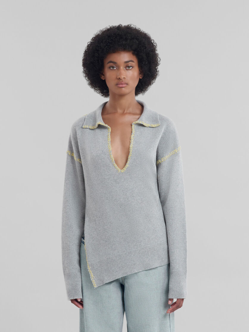 Grey wool-cashmere jumper with oversized collar - Pullovers - Image 2