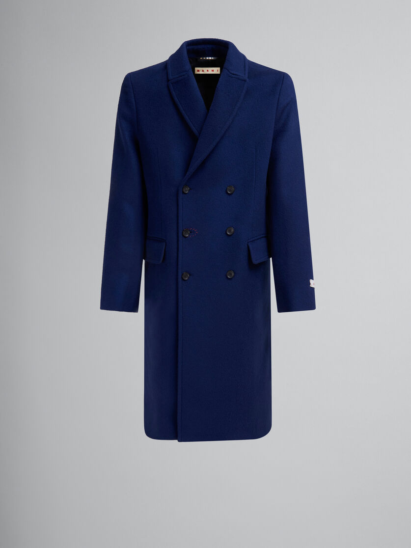Blue felt double-breasted coat with Marni mending - Coats - Image 1