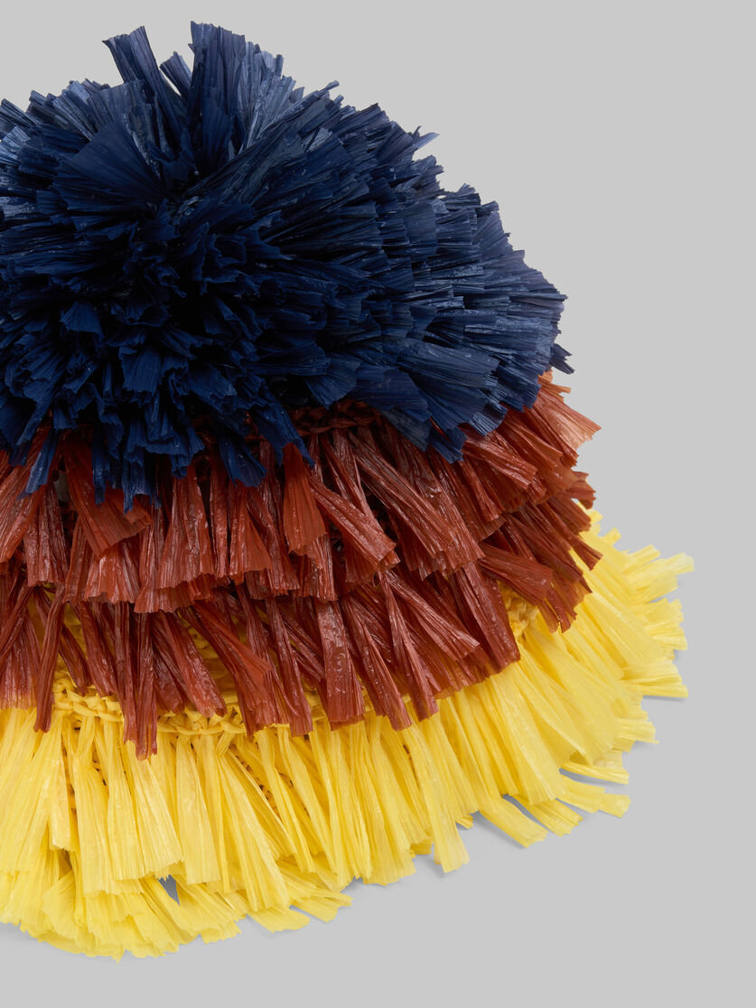 Bob en tissu effet raphia bleu, marron et jaune - Chapeau - Image 4