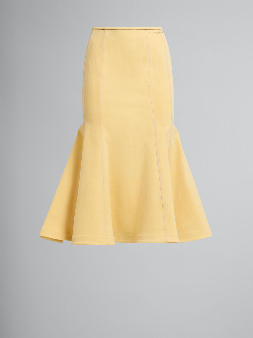 コントラストカラーのステッチが入った、イエローのオーガニックデニムマーメイドスカート - スカート - Image 2