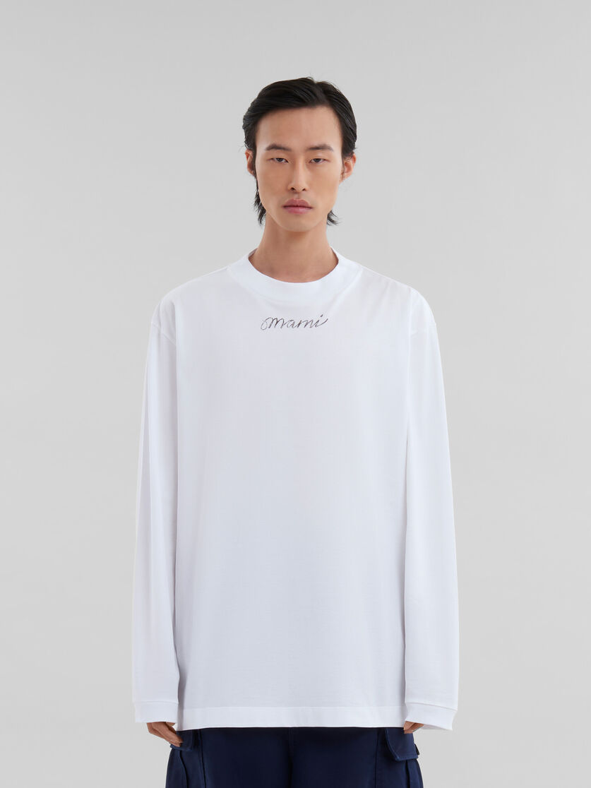 White organic cotton long-sleeved T-shirt with Marni Scribble motif - Shirts - Image 2