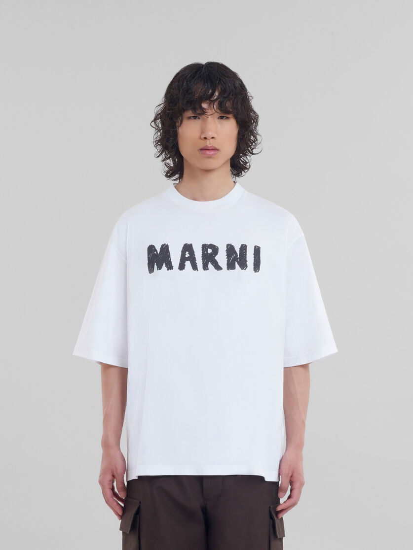 White organic cotton t-shirt with Marni logo - Shirts - Image 2