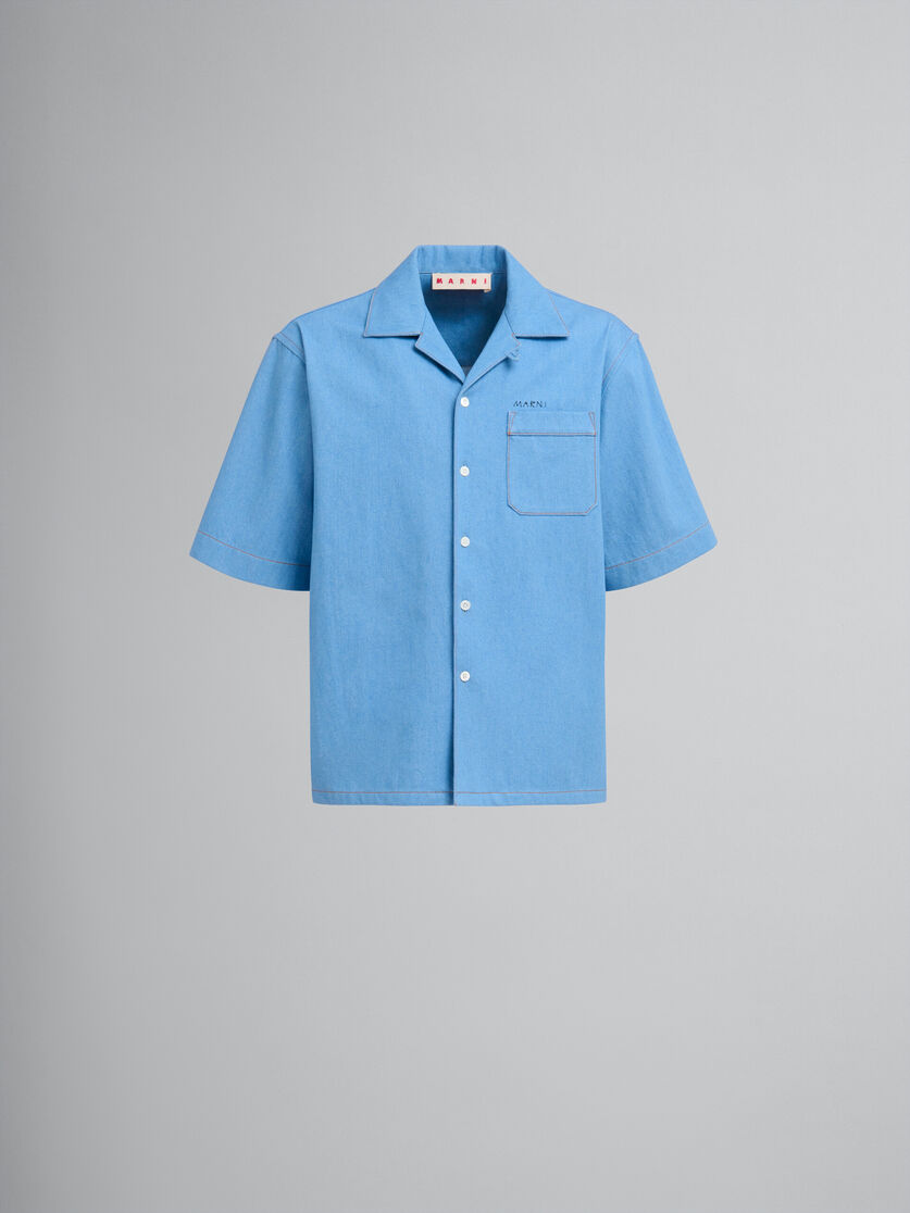 Blue denim bowling shirt with Marni mending logo - Shirts - Image 1