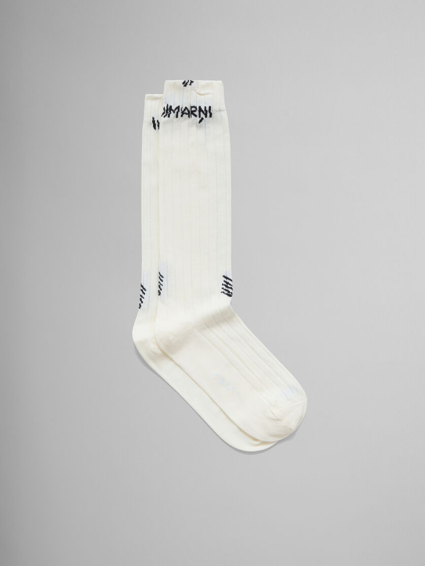 Chaussettes en coton côtelé bleu clair avec effet raccommodé Marni - Chaussettes - Image 1