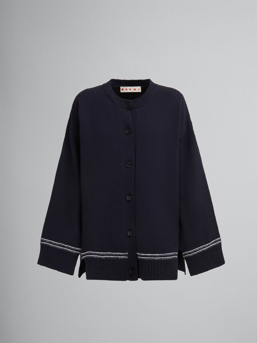 Navy wool cardigan with maxi logo - Pullovers - Image 1
