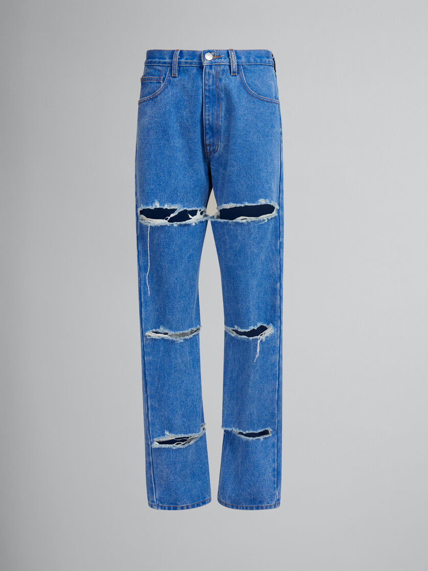 Blue organic denim slashed boyfriend jeans - Pants - Image 1