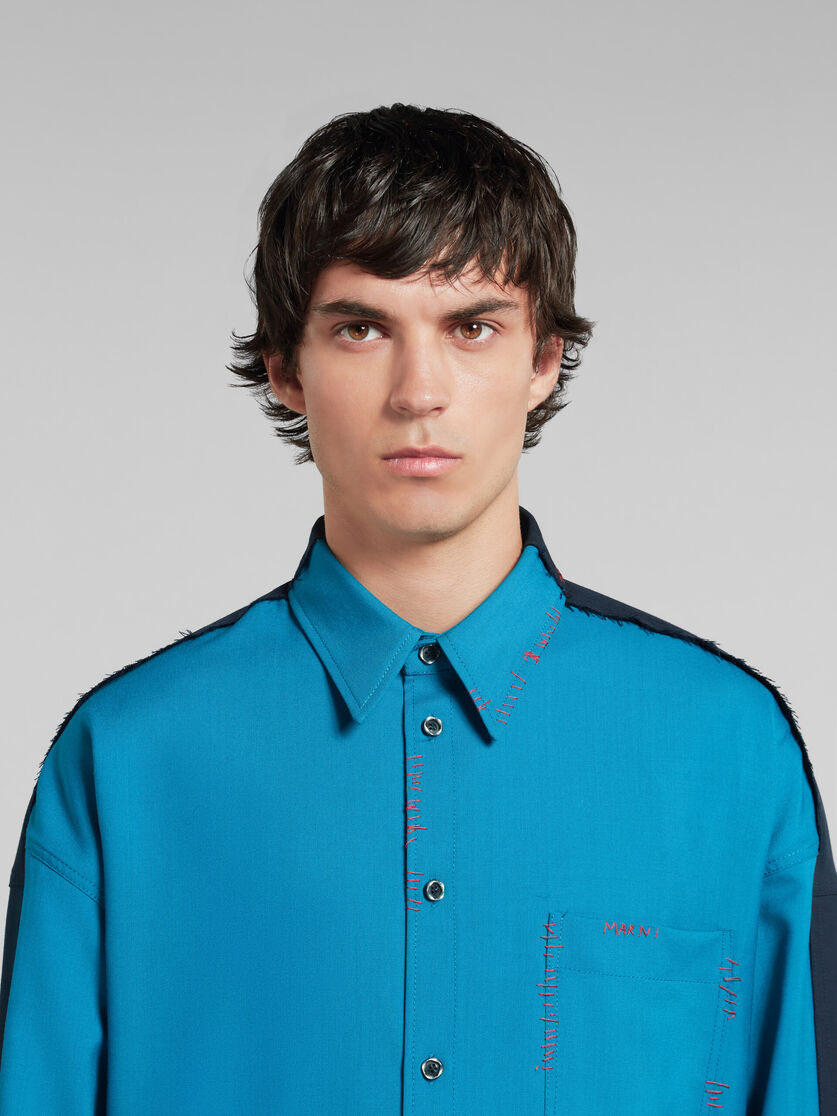 Chemise en laine tropicale bleue avec dos contrastant - Chemises - Image 4