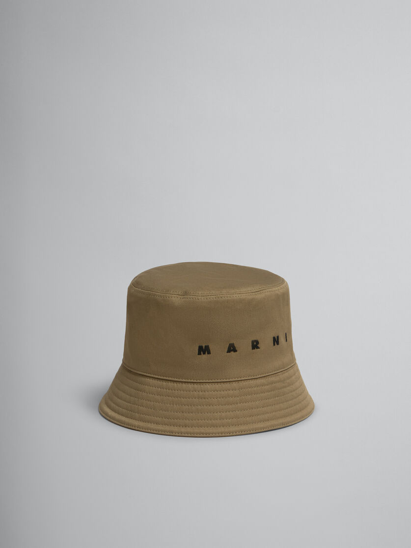 로고 자수 장식 유기농 블랙 개버딘 버킷 햇 - 모자 - Image 1