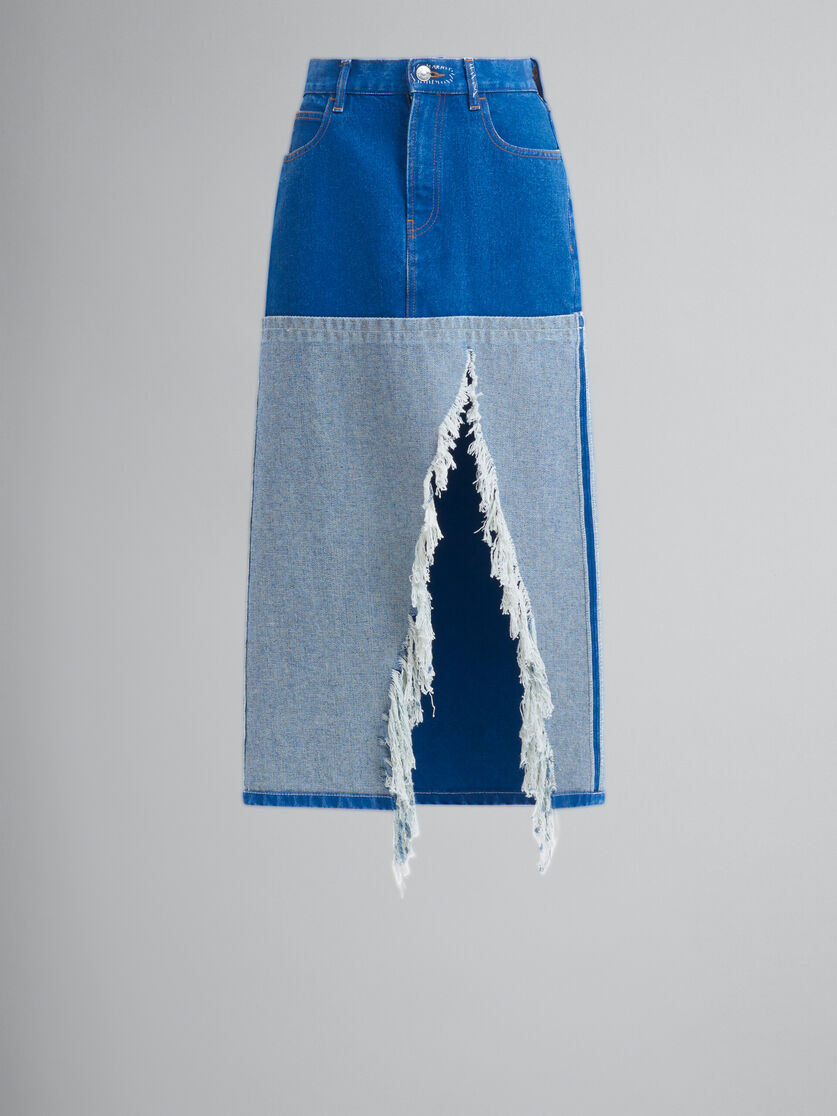 Blue organic denim two-tone midi skirt - Skirts - Image 1