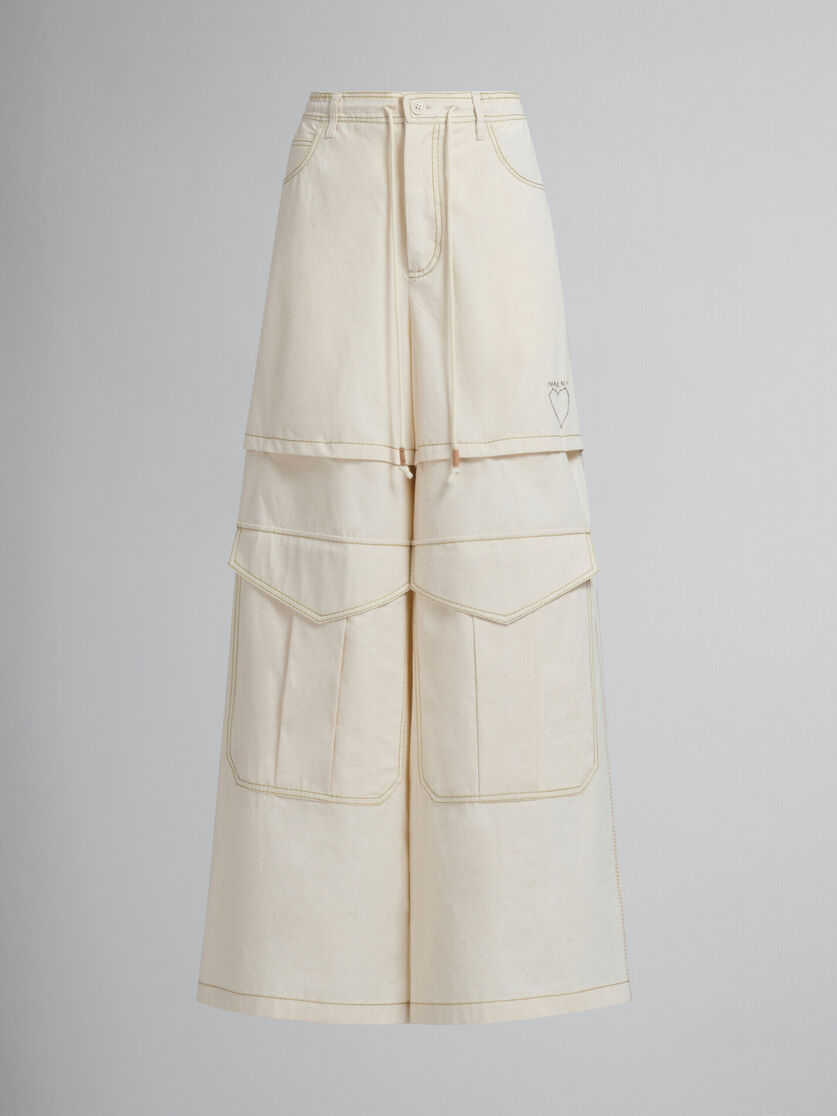 Pantaloni cargo in tela di cotone biologico beige chiaro con impunture Marni - Pantaloni - Image 1