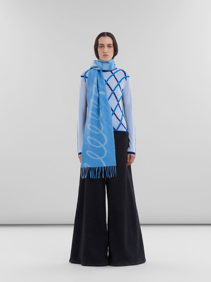 Blue wool-cashmere scarf with Echoes motif - Scarves - Image 2