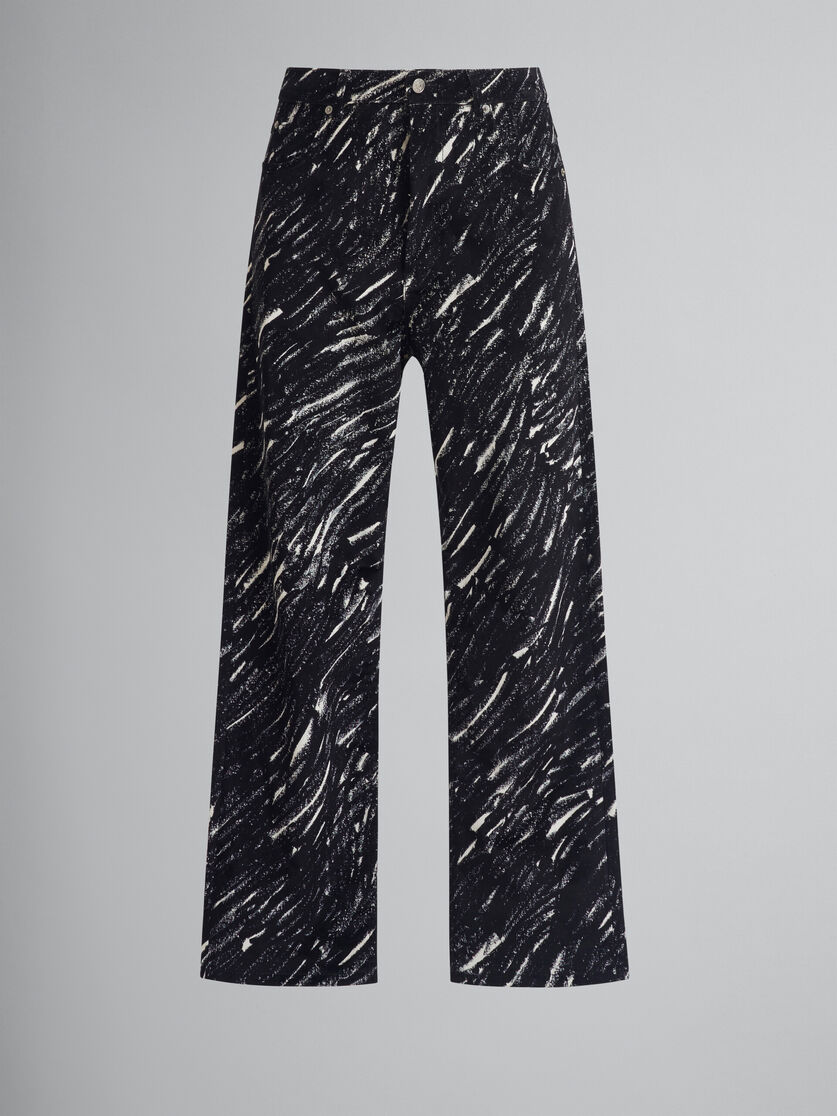 Schwarze Jeans aus beflocktem Denim mit weitem Bein und Crayon-Print - Hosen - Image 1