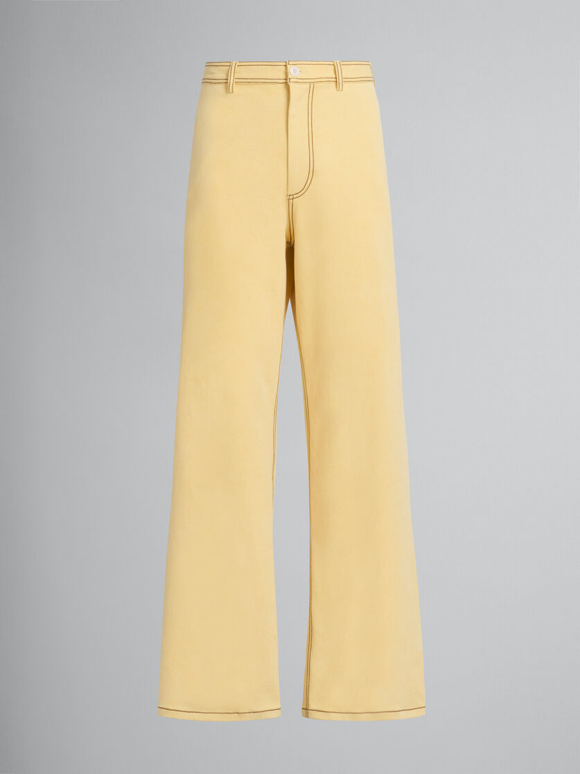 Yellow organic denim trousers with contrast stitching - Pants - Image 2