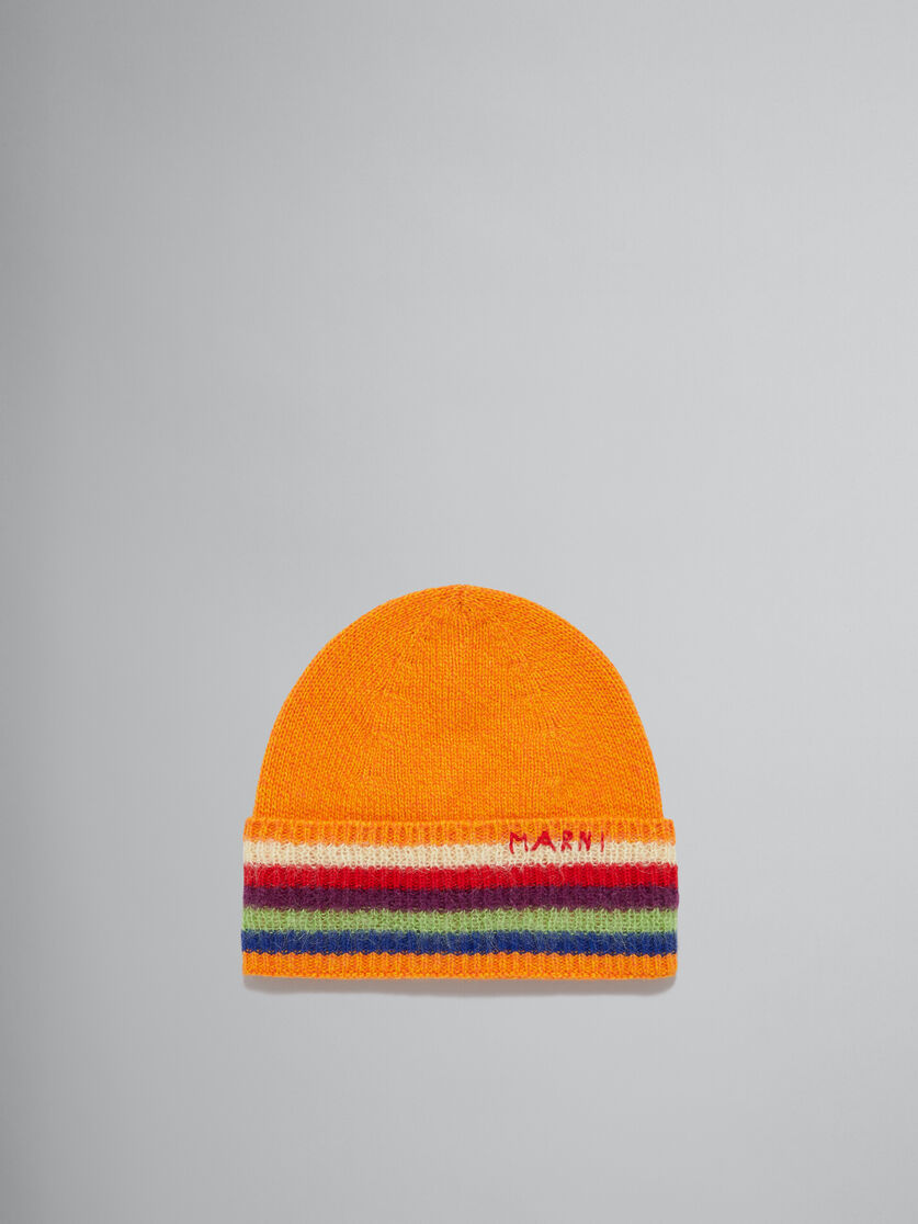 Bonnet en laine orange avec revers rayé - Chapeau - Image 1