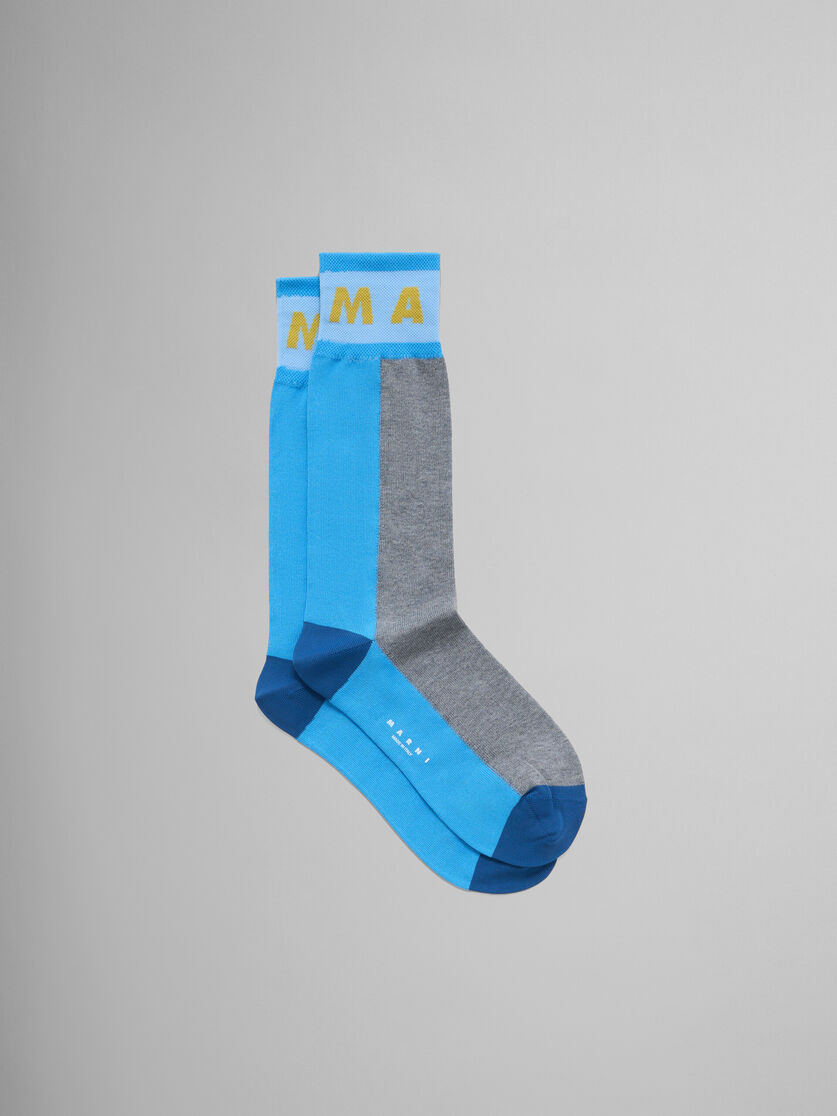 Blue colour-block cotton socks - Socks - Image 1