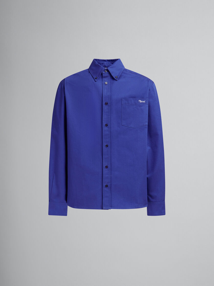 Camisa azul de gabardina orgánica con parche efecto remiendo Marni - Camisas - Image 1