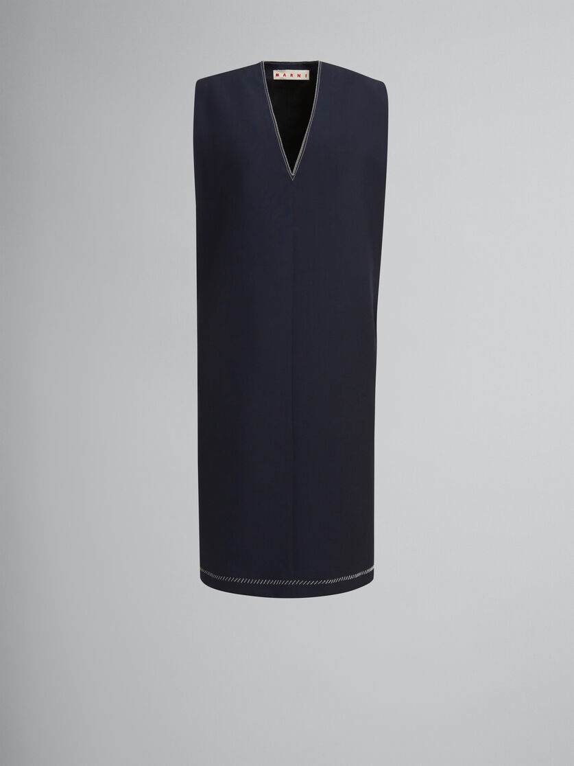 Deep blue tropical wool V-neck dress - Dresses - Image 1
