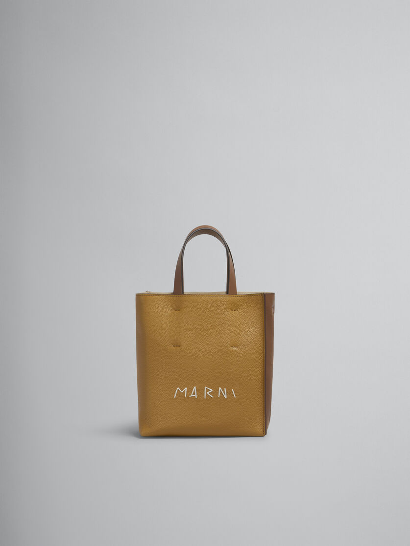 Museo Soft Mini Bag in ivory and brown leather with Marni mending - Shopping Bags - Image 1