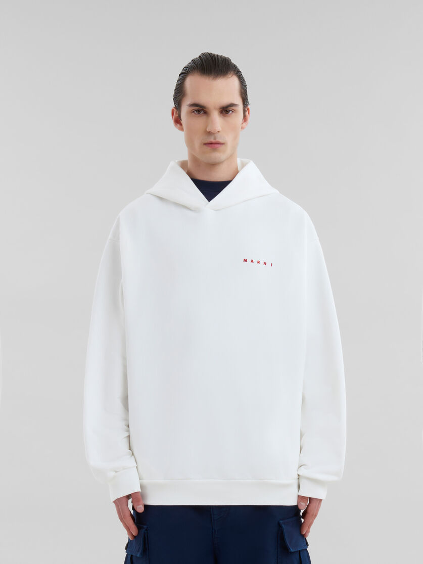White organic cotton hoodie with wrinkled Marni logo - Sweaters - Image 2