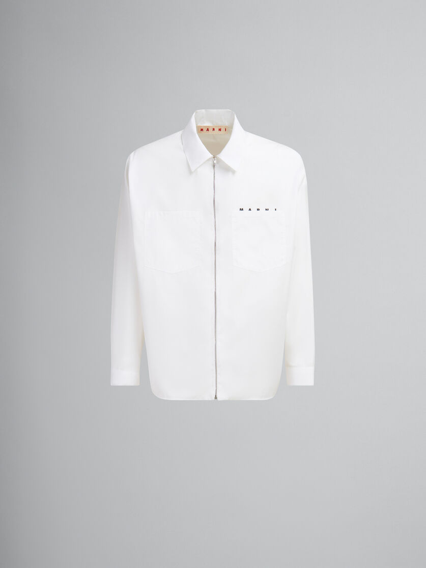 Camisa blanca de popelina orgánica con cremallera y logotipo oculto - Camisas - Image 1