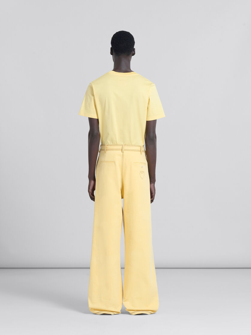 Yellow organic denim trousers with contrast stitching - Pants - Image 3