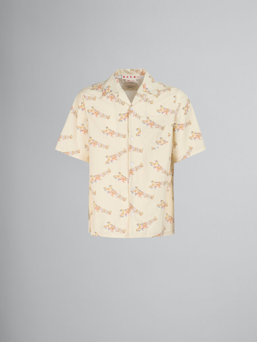 Chemise col bowling en coton organique beige avec motif - Chemises - Image 2