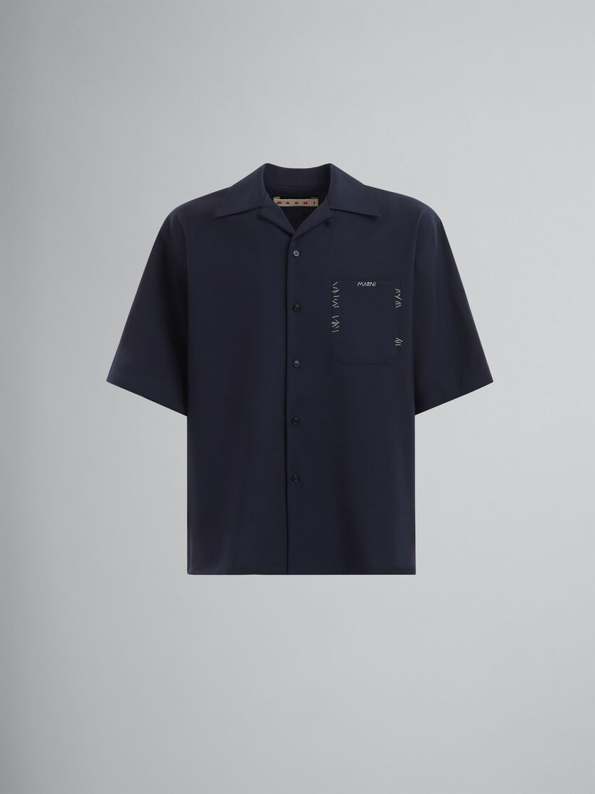 Deep blue tropical wool bowling shirt with Marni mending - Shirts - Image 1