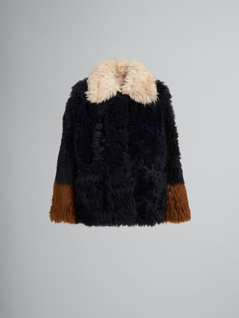 Marineblaue Jacke aus langem Shearling mit kontrastierenden Besätzen - Jacken - Image 1