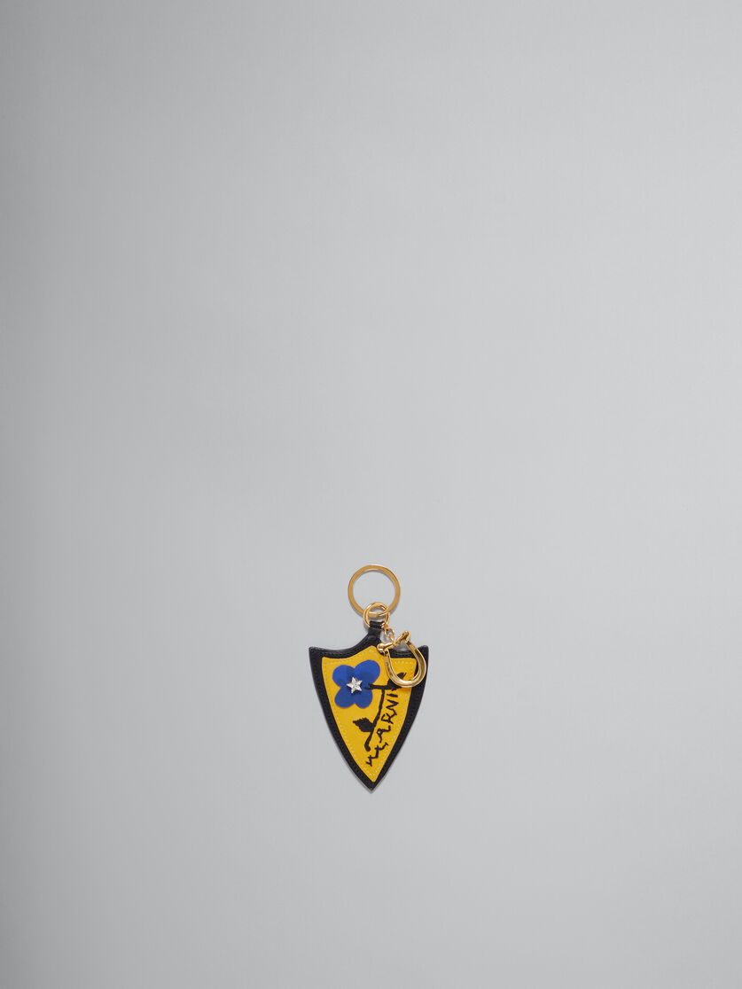 Porte-clés bouclier en cuir jaune et bleu - porte-clés - Image 1