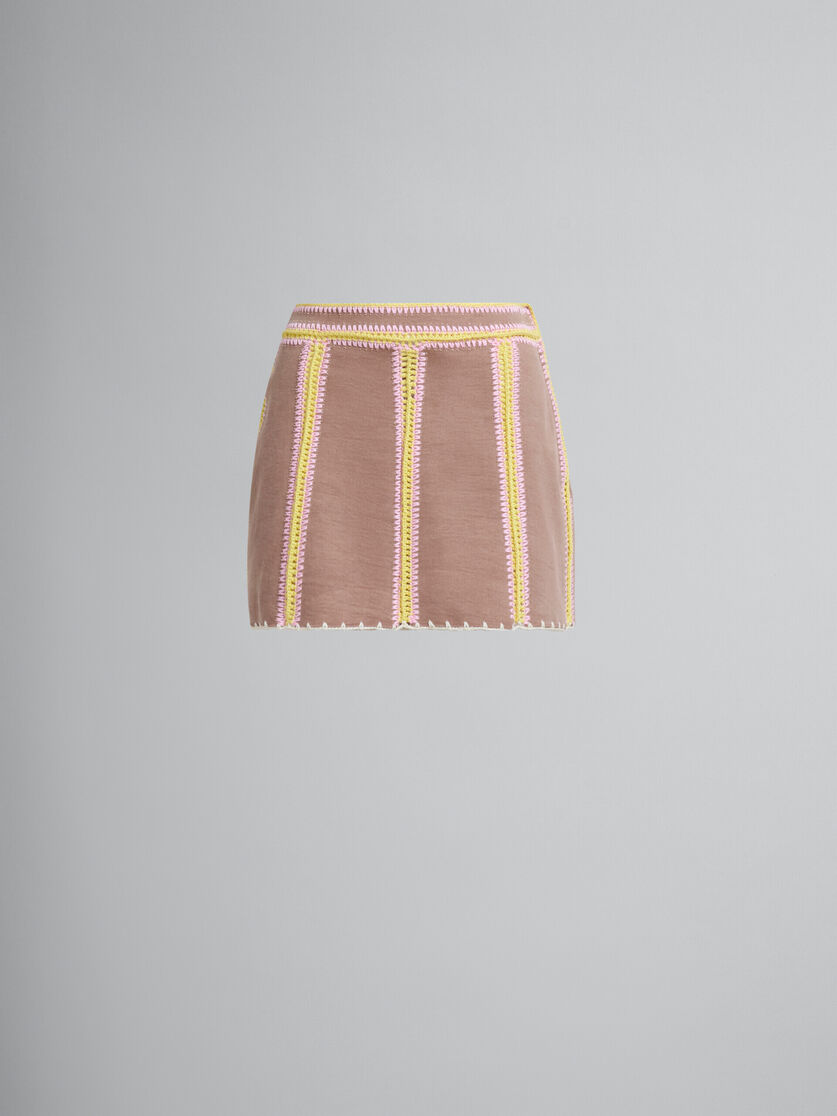 クロッシェレースのディテールをあしらったブラウンのオーガニックデニムミニスカート - スカート - Image 2