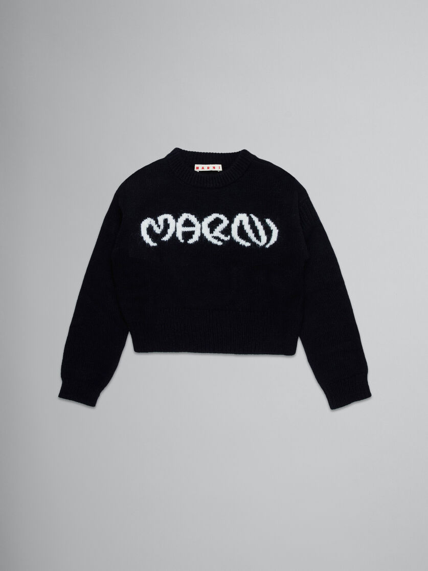 Black wool-blend pullover with inlaid logo - Knitwear - Image 1