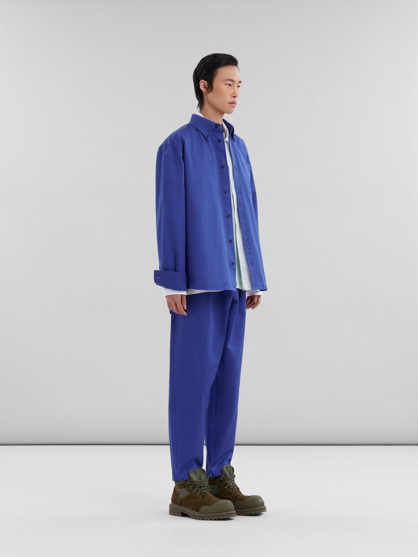 Blue organic gabardine trousers with drawstring waist - Pants - Image 5