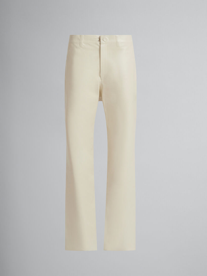 Pantalon à cinq poches blanc en laine et tissu enduit - Pantalons - Image 1