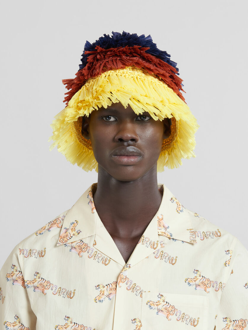 Blue brown and yellow raffia-effect bucket hat - Hats - Image 2