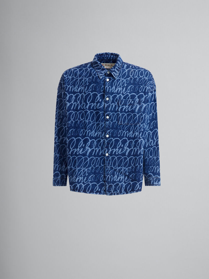 Chemise en denim bleu avec motif Marni Scribble délavé - Chemises - Image 1