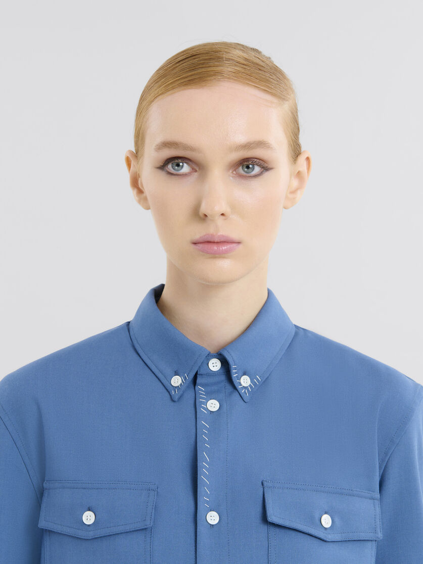 Blue tropical wool cropped shirt with Marni mending - Shirts - Image 4