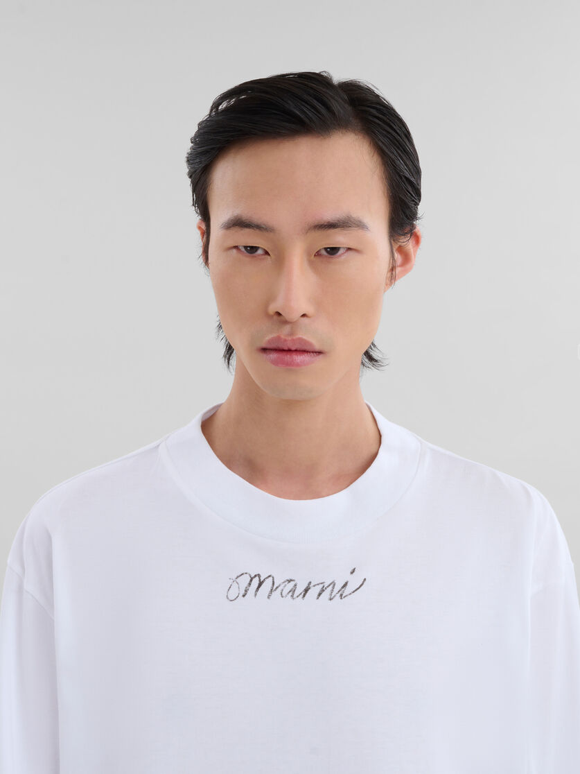 White organic cotton long-sleeved T-shirt with Marni Scribble motif - Shirts - Image 4