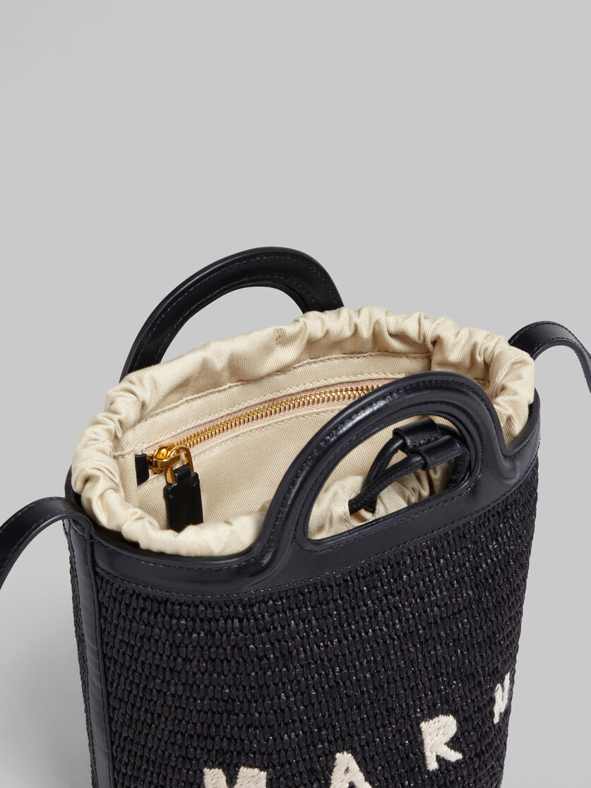 Tropicalia Small Bucket Bag in brown leather and raffia-effect fabric - Shoulder Bags - Image 4