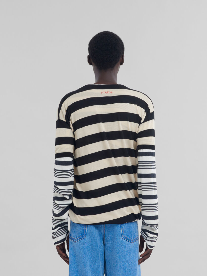 Black and white layered cotton crew-neck with contrast stripes - Pullovers - Image 3