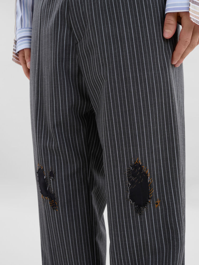 Black pinstripe wool trousers with Marni mending patches - Pants - Image 4