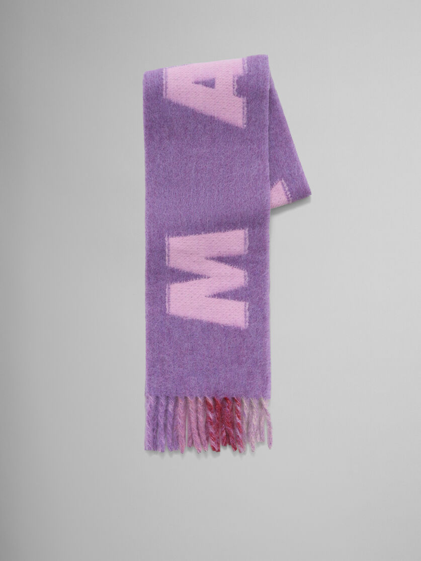 Light blue mohair and wool scarf with maxi logo - Scarves - Image 1