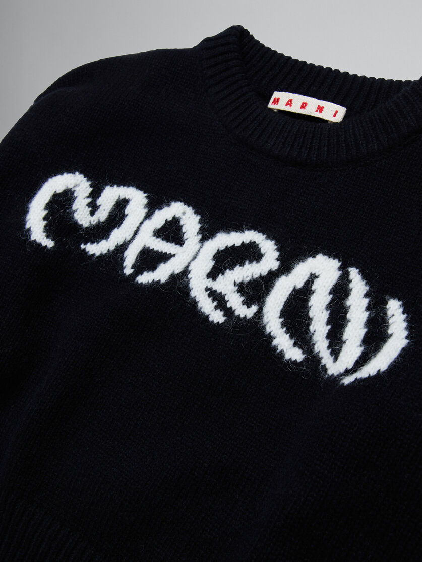 Pullover nero in misto lana con logo intarsio - Maglieria - Image 4